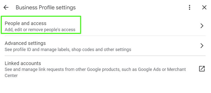 GMB user access setting