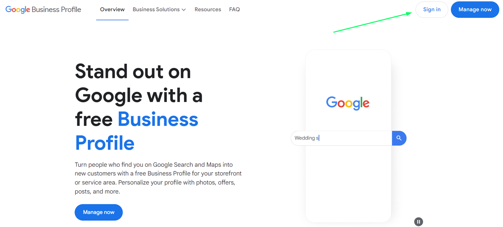 Google My Business sign in option